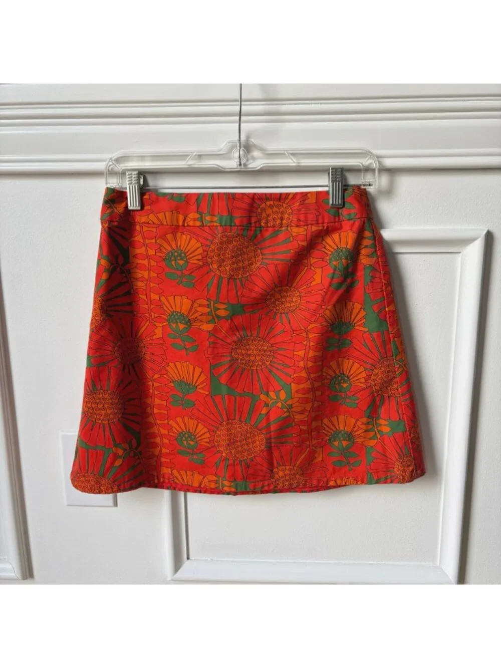 Jolie Brown Dixie Strange Love Mini A-line Skirt Small Retro Mod Floral Orange - Picture 7 of 9